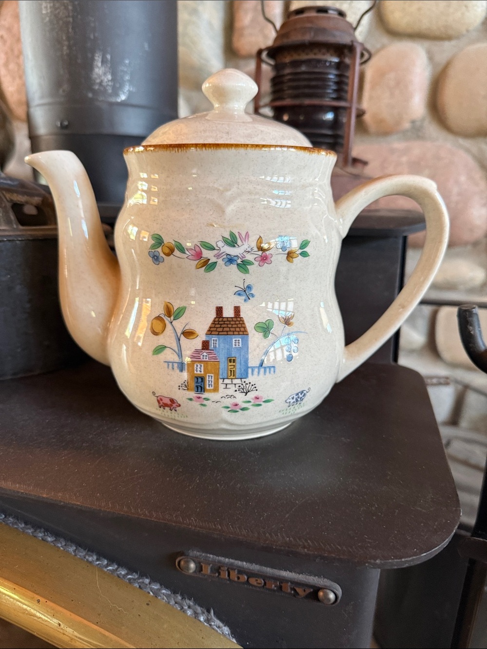 Vintage International Heartland Cream Ceramic Teapot with Cottage Floral Motif